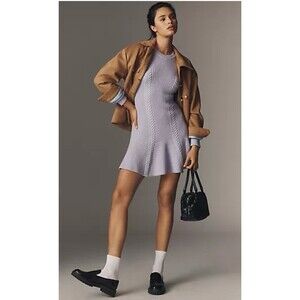 Anthropologie Knit Dress Mini Women Skater Lavender Long Sleeve Preppy Small NWT